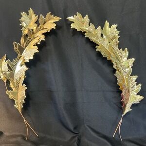 Lot of 2 Vintage Home Interior Brass Decor Oak Leaves Wall Accent Swag  Made USA